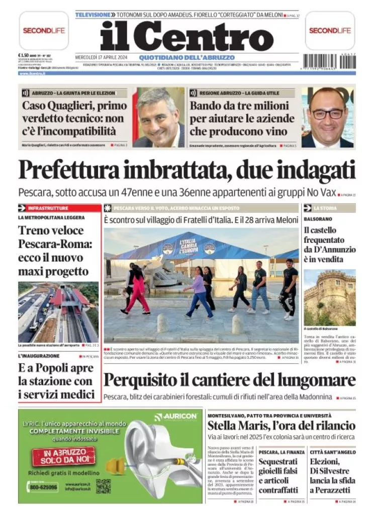 Prima-pagina-il centro-oggi-edizione-del-2024-04-17